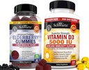 BioSchwartz Elderberry Gummies with Zinc and Vitamin C for Adults Immune Support (1 Month Supply) Plus High Strength Vitamin D3 5000 IU 125 mcg (1 Year Supply)