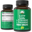 Peak Performance Mood Support Supplement met 5 Top Ingrediënten: 5HTP, SAM e, L Tyrosine, L Theanine en Panax Ginseng. Rustig, concentratie, ontspanningssupplementen. Veganistisch