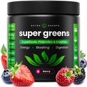 SuperGreens Poudre, 40+ Superfoods biologiques, Probiotiques et enzymes pour l'énergie, la digestion, la santé Gut & Bloating