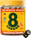 8Greens Fiber Super Greens Gummies, Gut Health, Métabolisme. Santé digestive, stimuler le système immunitaire et la santé digestive avec 8 vrais verts - Formule non-OGM, Gummy, Tangerine Flavor, 50 Comte