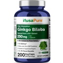 NusaPure Ginkgo Biloba 50:1 Extrait, 250 mg équivalent à 12 500 mg par Veggie Caps 200 Capsules (Végétarien, Non-OGM, Vegan) Biopérine