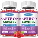 2 Packs Saffron Gummies - Suikervrije Saffron Supplement voor mannen Vrouwen Mood Ondersteuning Supplement met Saffron Extract, Passie Bloem, Magnesium & vitamines voor ontspanning, Focus, Raspberry Flavor