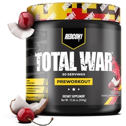 REDCON1 Total War Pre Workout, Tiger's Blood - L Citrulline, Malic Acid, Green Tea Leaf Extract voor Pump Boosting Pre Workout voor vrouwen en mannen - 3.2g Beta Alanine om Uitputting te verminderen (30 Servers)