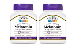 21e eeuw, Melatonine Quick Solution Tablets 10 mg, Wit, Cherry, 120 Telling (verpakking van 2)