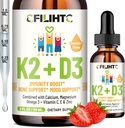 Vitamine D3 K2 gouttes pour les enfants - Omega 3, Vitamine E, Calcium, Magnésium et Zinc pour une meilleure absorption - Liquide MK7 1000 UI D3 pour des os, dents et soutien cardiaque sains - Non-OGM, 2 Fl Oz