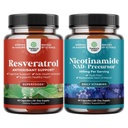Ensemble de suppléments de resvératrol trans juvénile avec activateur AMPK pour la santé cellulaire et la vitalité et la vitamine B3 Niacinamide Mitochondrial énergie et peau potent - Niacin Flush Sans Nicotinamide 500mg