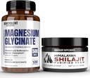 Premium Magnesium Glycinate 500 mg Capsules & Himalaya Shilajit Resin - (8 maanden aanbod + hoge absorptieformule) Gecheleerd gebufferd Glycinaat - 85+ Trace Minerals for Energy, Performance, Immune S