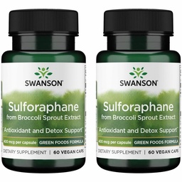 Swanson Sulforaphane - Broccoli Spruit Extract Ondersteuning Cellular, GI Tract, en de gezondheid van de lever - Natuurlijke supplement Gestandaardiseerd tot 0,4% Sulforaphane - (60 Veggie Capsules, 400 mcg Elk) (2 Pack)