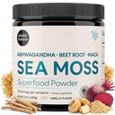 Atlantic Naturals Sea Moss Superfood Powder met Ashwagandha, Beet Root en Maca Root - Sea Moss Powder ondersteunt gezonde huid, atletische prestaties en positieve Mood - Vanilla Flavor (150g)