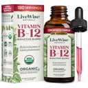 LiveWise Naturals B12 gouttes de vitamine non-OGM, mélange bioactif biologique pour l'énergie, la clarté, le focus et l'absorption facile, Adénosylcobalamine et supplément méthylcobalamine, végétalien, sans gluten, sans lait