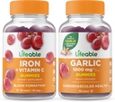 Levensvatbaar ijzer met vitamine C + Knoflook 1000mg, Gummies Bundle - Grote Proeverij, Vitamine Supplement, Glutenvrij, GGO-vrij, Kauwgom