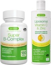 Super B-complex + liposomale vitamine C 1000mg & Zink Vegan Bundle, gemethyleerd Sustained Release B Complex & High Absorptie Liquid Immune Support Complex, door Igennus