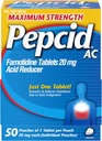 Pepcid AC Maximale sterkte Heartburn Relief Tablets, OTC Medicine Voorkomt & Relieves Heartburn & Acid Reflux Vanwege Acid Indigestie, 20 mg Famotidine Acid Reducer, Snelwerkende, 1 x 50 ct
