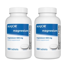 Major Magnesium 500mg - Magnesiumoxide tabletten - Dieetsupplement - 100 Tellen (2 Verpakkingen)