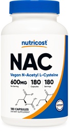 Nutricost N-Acetyl L-Cysteine (NAC) 600mg, 180 Capsules - Non-GMO, Glutenvrij