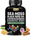 Sea Moss Capsules met Ashwagandha Black Seed Oil Bladderwrack Burdock Root Kurkuma & Vitamine C D3 Vlierbes ACV Black Pepper - Multimineral Supplement - 120 Tel.