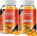 Kurkuma Curcumin Gummies met Gember & Black Pepper Vegan Pectine Formula for Immune Boost, Healthy Skin & Joint Support Kauwbare Supplement voor volwassenen & tieners (2-Pack)