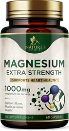 Magnesium Citrate 1000mg Per Serving - Extra Strength Magnesium for Bone, Muscle, Nerves & Heart Health Support, Natural Magnesium Supplement for Calm & Whole Body Support, USA Bottled - 60 Capsules