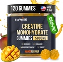 EcoWise Wellness Creatine Monohydraat Gummies 5000 mg, Mango smaak, 120 Sugar-Free Vegan Kauwen, Creatine Supplement voor dagelijkse Routine