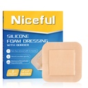 Niceful Silicone Foam Dressing 4"x4", Waterproof Silicone Bandages with Border Adhesive, High Absorbency Bed Sore Bandages Wound Care Dressing (2.5"X2.5" Pad), 5 Packs, FSA HSA Eligible | Bordered Silicone Foam, 5-Layer Exudate Lock, Waterproof Painless Removal, Mild-Moderate Wounds