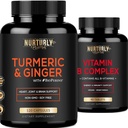 Vitamine B Complex en Kurkuma Curcumine met BioPerine en Gember - Bevat alle essentiële B vitamines - B1, B2, B3, B5, B6, B7, B9, B12 en Biotine - Hoge Absorptie Kurkumasupplementen