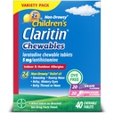 Claritin Kinderen Allergie Geneeskunde, 24-uurs Non-Drowsy Loratadine 5mg Kauwtablet, Antihistamine voor kinderen Leeftijd 2 Jaar en ouder, Grape & Bubble Gum Smaken, 40 tabletten