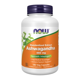 NOW Foods Supplements, Ashwagandha (Withania somnifera) 450 mg (Gestandaardiseerd Extract), 180 Veg Capsules
