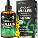 Mullein Drops for Longs - USDA Organic Liquid - Mullein Leaf Extract Supplement - Made in USA - Lung & Bronchial Cleanse for Smokers - Respiratory Health Support - As Tinctuur, Thee, Pillen - 4 fl oz