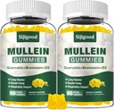 2 Pack Mullein Gummies for Longs, Mullein Leaf Extract Supplement for Dispatitive & Respiratory & Immuun Support with Bromelain, Quercetin, Mango Flavor, 120 Count