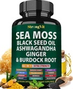 Sea Moss Black Seed Oil Ashwagandha Ginger, Biologische Sea Moss Capsules met Burdock Root, Ierse Seamoss Pillen met Bladderwrack, Kurkuma, Shilajit, Multiminerale Supplement, VS (120 Capsules)