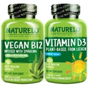 NATURELO Vitamine D - Plant op basis van Lichen - 180 Mini Capsules, Vegan B12, 1000 mcg Methylcobalamine - 90 Capsules