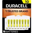 Duracell Hearing Aid Batterijen Geel Formaat 10, 16 Telpakket, 10A Maat gehoorhulp Batterij met langdurige stroom, Extra-Long EasyTab installeren voor hoortoestellen
