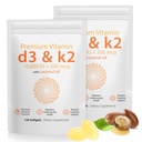 D3 K2 Vitamine 10000 UI - 240 Huile de coco vierge Softgels, 2 en 1 Vitamine D & K Supplément complexe Softgel - Immune Support et Absorption de calcium, os et santé cardiaque (240 Nombre (paquet de 2))
