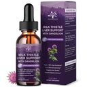 (2 Pack) Lait Thistle Liquid Drops Silymarin 1000mg, Supplément hépatique Détox & Nettoyez avec Dandelion & Artichaut, Extrait biologique de chardon de lait pour la réparation du foie, végétalien, non-OGM, 1 Fl Oz