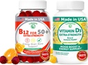 Lunakai USA Fait Vitamine B12 & D3 Gommies Bundle pour adultes 50+, soutient l'énergie, l'humeur et la santé immunitaire, non-OGM, sans gluten, délicieuse orange et ananas