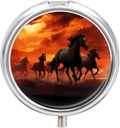 Paarden Red Glowing Clouds Pill Box Ronde pil Box 3 Compartiment Decoratieve zak of portemonnee Portable Travel Medicine Tablethouder Organisator Pill Case voor Purse Pocket Travel Cadeau