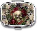 Metalen 2 Compartiment Pillen Organisator Travel Vriendelijk Portable Compact Pill Box Cute Pill Case vast te houden Vitaminen, Vissen Olie, Complementen, Meds, Tafel voor Portemonnee, Zak. (Skull)