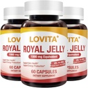 Lovita Royal Jelly 333 mg, 3:1 Concentraat, met 20mg 10-HDA, Natural Source Super Food, Ondersteunt huidgezondheid en energieproductie, 60 capsules (verpakking van 3)