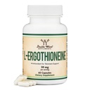 Supplément à l'ergothioneine (EGT) 30mg de L-ergothioneine pure à base végétale par gélule, 60compte (peut soutenir la longévité et le vieillissement en santé) Non-OGM, sans gluten, sans végétalien par double bois