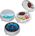 Small Pill Box,Pill Case voor Purse&Pocket,3 Compartments Travel Pill Case Medication Organizer Opslag voor Vitaminen, Pillen, Visolie en oorbellen, Studs, Brons-Roze Gele Bloem