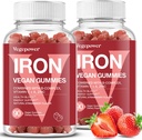 Suppléments Gommies de Fer pour les femmes et les enfants - Multivitamine avec Gommy de Fer pour l'oxygène du sang, Grande Gommies de Dégustation avec Vitamine C pour l'absorption maximale, Vegan Chewable(180 Compte, Fraise)