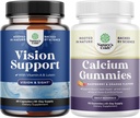 Bundle of Complete Eye Health Supplement for Adults - Lutein 20mg Per Serving for Vision & Blue Light Protection with Beta Caroteen and High Absorptie Calcium Gummies with Vitamine D3 for Bone Health