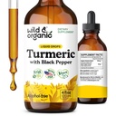 Wild & Organic Kurkuma Tinctuur - Kurkuma Curcumine met Black Pepper Extract - Mobility Support Supplement - Curcumin Root Liquid Drops - Vegan, Sugar & Alcohol-Free - 4 fl oz