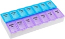 EZY DOSE Weekly (7-Day) AM/PM Daily Pill Case, Medicine Planner, Vitamim, Huile de poisson, Suppléments Conteneur Organisateur, Grands Compartiments, 2 fois par jour, Bleu et Violet Lids, BPA Free
