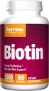 Jarrow Formulas Biotin 5000 mcg - 100 Veggie Caps, Pack of 2 - Supports Skin & Hair Growth, Lipid Metabolism & Energy Production (ATP) - 200 Total Servings