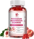 Kalium Magnesium Gummies - Hoge Absorptie Magnesium Glycinate & Kalium citraat 200mg Plus Omega 3, B6, D3, K2 & Calcium - Kauwbare Gummy for Immunity & Energy - Peach Flavor - 60 Tel.