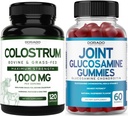 Colostrum (120 Count) Bovine Colostrum Capsules voor volwassenen en Glucosamine Chondroitin (60 Gummies) Gezamenlijke supplementen voor mannen en vrouwen met heerlijke Raspberry Flavor - Vegan Safe & Made in USA