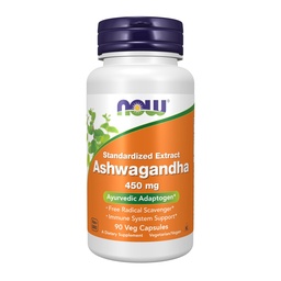 NOW Supplementen, Ashwagandha (Withania somnifera) 450 mg (gestandaardiseerd extract), 90 Veg Capsules