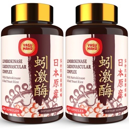 Lumbrokinase 100mg (Max Activiteit 1.000.000 LKU), Nattokinase 100mg-2.000 FU activiteit en Red Gist Rice 300mg, Lumbrokinase Enzymen Supplement voor Circulatorium, Cognition,120 Capsules(Pack of 2)