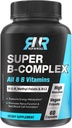 Super B-complex, 8 bioactieve B-vitaminen, met Methylfolaat, Methyl B12, P-5-P (vitamine B6), D-biotine, Niacinamide, hoge absorptie, non-GMO, energieproductieondersteuning, 60 Vegan Caps